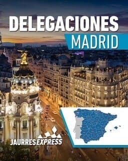 Un cartel para las delegaciones de Madrid con un mapa de España.