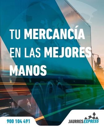 Un anuncio de Jaurres Express con un camión al fondo.