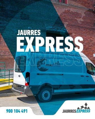 Se anuncia una furgoneta azul y blanca para Jaunres Express
